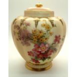 Royal Worcester blush ivory potpourris pot lacking reticulated cover, model no. 1312, H: 17 cm. P&