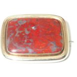 A boxed large Victorian mourning brooch, rectangular form having a large panel of agate, and