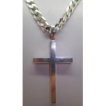 Sterling silver vintage 1974 solid block cross on solid sterling silver curb chain, full hallmarks