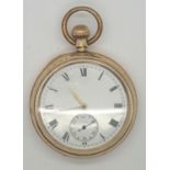 Gold plated American Watch Co open face crown wind pocket watch no. 12908806. Working at lotting up.