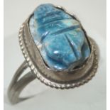 Antique silver Egyptian scarab ring size L. P&P group 1 (£16 for the first item and £1.50 for