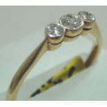Vintage three stone rubover set diamond ring size O/P 1.9g. P&P group 1 (£16 for the first item
