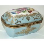 19thC French porcelain pot with hinged cover, inscribed Paris, France, L: 8.5 cm. P&P group 1 (£16