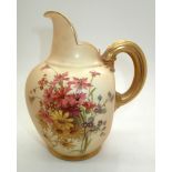 Royal Worcester painted blush ivory jug, model 1094, H: 14 cm. P&P group 1 (£16 for the first item