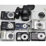 Mixed lot of 10 digital cameras including Fujifilm S5500 Bridge; Nikon Coolpix L23; Samsung