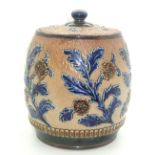 Doulton Lambeth tobacco jar, model no. 2533, signed EA (Elizabeth Atkins). P&P group 2 (£20 for