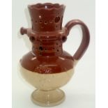 Victorian stoneware relief moulded glazed puzzle jug, H: 20 cm. P&P group 1 (£16 for the first