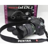 Pentax *istDL2 digital camera body boxed with manual, cables and Pentax strap; SMC Pentax-DA 18-55mm