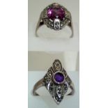 Two amethyst set silver rings, sizes Q (larger amethyst) and M/N. P&P group 1 (£16 for the first