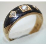 Ladies antique 15ct gold enamelled pearl and diamond ring size N. P&P group 1 (£16 for the first