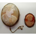 Two Victorian Cameo brooches, one silver set, largest 62 x 46 mm. P&P group 1 (£16 for the first