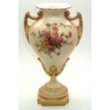 Royal Worcester blush ivory twin handled vase, H: 21 cm. P&P group 1 (£16 for the first item and £