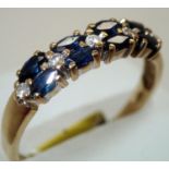 Fancy 9ct gold, sapphire and diamond half eternity ring, size R. P&P group 1 (£16 for the first item