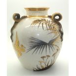 Royal Worcester chinese stylised stork vase with three snake handles H: 20 cm. P&P group 2 (£20