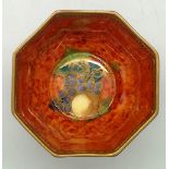 Wedgwood lustre octagonal bowl decorated to the interior with fruit, D: 7.5 cm. P&P group 1 (£16 for