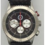 Mercedes Benz Gents Chronograph wristwatch, stainless steel body and brown leather strap, as new