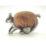 Antique sterling silver squirrel pin cushion L: 68 mm 62g. Condition Report: Silver in good order,