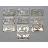 Ten 1g fine silver bars with dollar bill design. P&P group 1 (£16 for the first item and £1.50 for