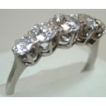 Art Deco 1920s platinum five stone diamond ring, size K, 3.3g, approximately 1.00ct total. P&P group