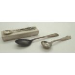 Three hallmarked silver small spoons, two salts and one sauce. P&P group 1 (£16 for the first item