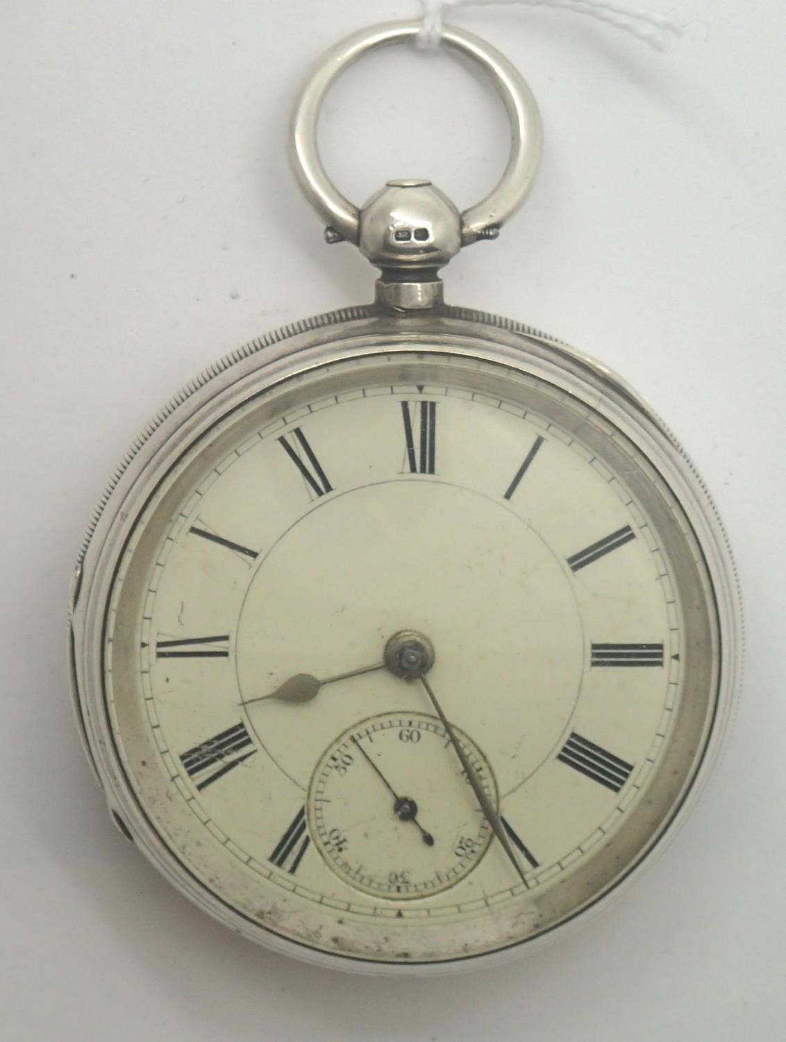 Hallmarked silver cased open face key wind pocket watch with secondary seconds dial. Assay