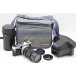 Olympus OM1, body; Olympus leather case; Olympus 75-105 f4 zoom lens, with padded shoulder case. P&P