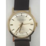 Vintage 9ct gold gents Ollivant & Botsford automatic wristwatch on leather strap with inscription