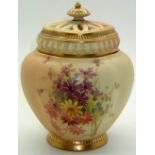 Royal Worcester blush ivory potpourris jar with internal and external covers, H: 14 cm. P&P group