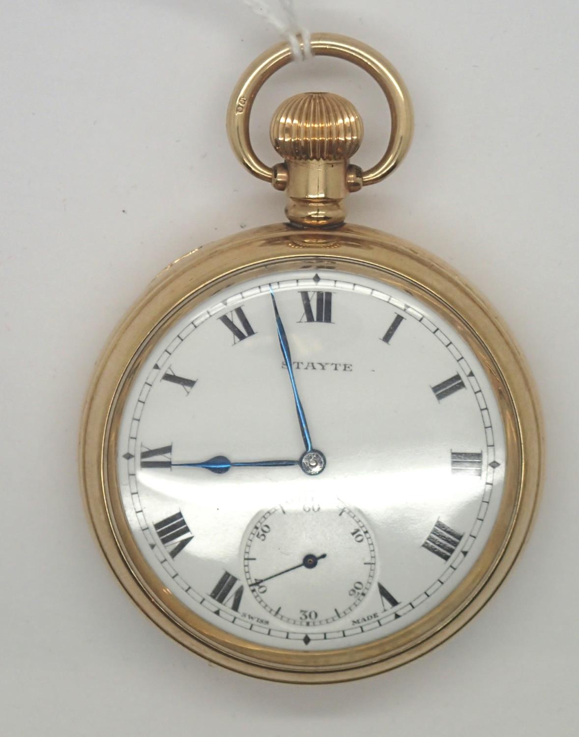 Yellow metal Dennison Star cased open face crown wind pocket watch. P&P group 1 (16 for the first