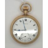 Yellow metal Dennison Star cased open face crown wind pocket watch. P&P group 1 (16 for the first