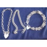 Two sterling silver charm style bracelets together with a silver gate style bracelet 34.5g. P&P