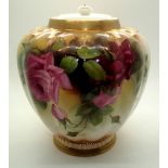 Royal Worcester large painted and glazed potpourris pot lacking reticulated cover, model no. 1312,