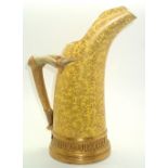 Royal Worcester model no. 1116 gilt yellow ground tusk form jug with naturalistic handle, H: 25