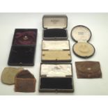 Five antique wrist and fob watch boxes, and three leather pocket watch pouches. P&P group 1 (£16 for