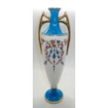 Mintons tall slim twin handled vase with floral and gilt decoration H: 26 cm. P&P group 2 (£20 for