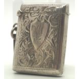 Hallmarked silver vesta case Birmingham assay 1919 maker S&Bh 23g 44 x 34 mm. P&P group 1 (16 for