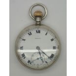 Hallmarked silver crown wind Pinnacle pocket watch in a Dennison case. Working at lotting up. Dia: