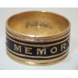 18ct gold memorial ring size M with internal inscription J Brown Obit September 5th 1877 Some damage