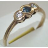 Vintage 9ct gold, sapphire and diamond rubover set ring size O/P 1.5g. P&P group 1 (£16 for the