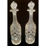 Victorian hobnail cut pair of glass decanters with star cut bases, H: 37 cm. P&P group 3 (£27 for