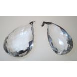 Two large pear cut clear pendants, largest 53 x 37 mm 47g, testing as white tanzanite. P&P group