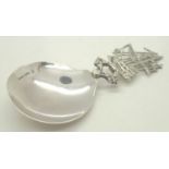 Hallmarked 925 Dutch silver caddy spoon with sailing ship finiel. L: 13 cm, bowl W: 6 cm, 48g. P&P