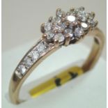 Ladies 9ct gold fancy diamond ring size S 2.8g. P&P group 1 (£16 for the first item and £1.50 for