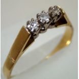 9ct gold three diamond ring size Q 2.8g. P&P group 1 (£16 for the first item and £1.50 for