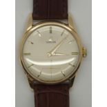 Omega 9ct gold gents vintage dress wristwatch c1961 Serial No. 18433687, brown leather strap.