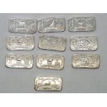 Ten 1g fine silver bars with dollar bill design. P&P group 1 (£16 for the first item and £1.50 for