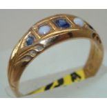 18ct gold antique Chester hallmark, sapphire and opal ring size M 3.5g. P&P group 1 (£16 for the