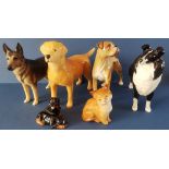 Six Beswick Animals to include : Alsatian 'Jovial Roger' (incorrect name stamped to base of dog at