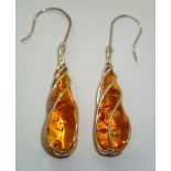 Pair of large baltic amber drop earrings with 925 silver mounts. P&P group 1 (£16 for the first item