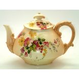 Royal Worcester blush ivory teapot model no. 544, floral decorated, L: 22 cm. P&P group 2 (£20 for